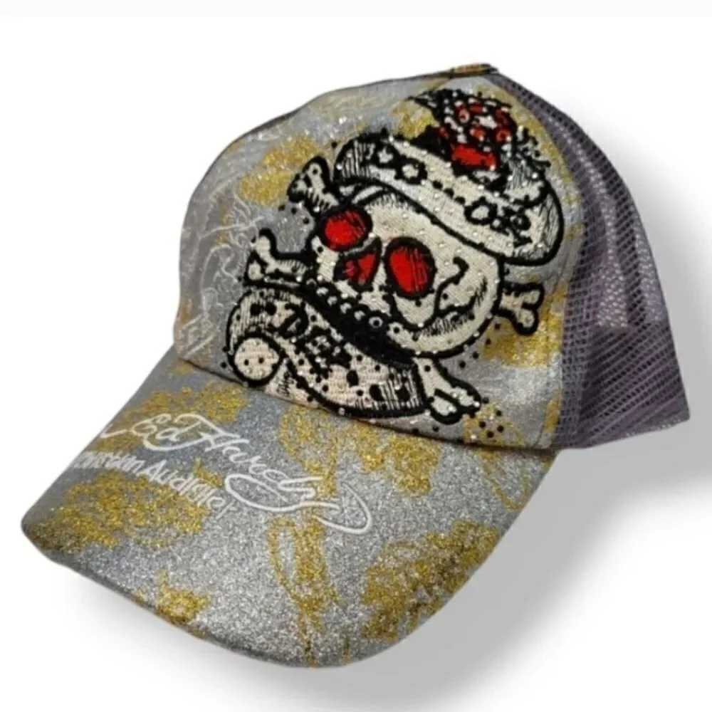 New Vintage Ed Hardy Christian Audigier Embroidered Rhinestone Snapback Hat